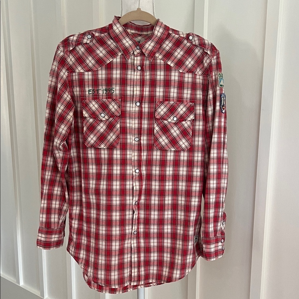 Red Plaid Fun Button-Up Shirt by Hollywood The Jeans People